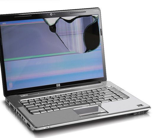 Laptop with cracked screen requiring replacement